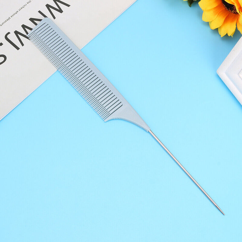 Pro Fine-Tooth Metal Pin Tail Comb Salon Home Plastic Hair Styling Dyeing Bru