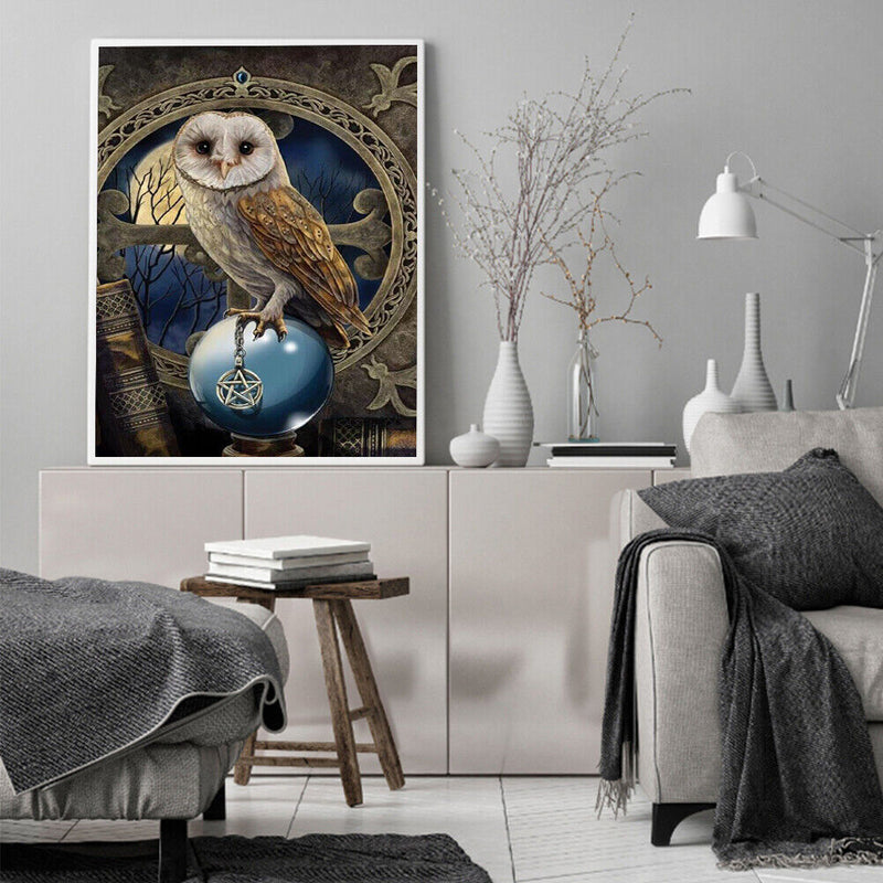 Oil Paint By Numbers Gems Owl Frameless Picture Craft Kit for Room Decoration