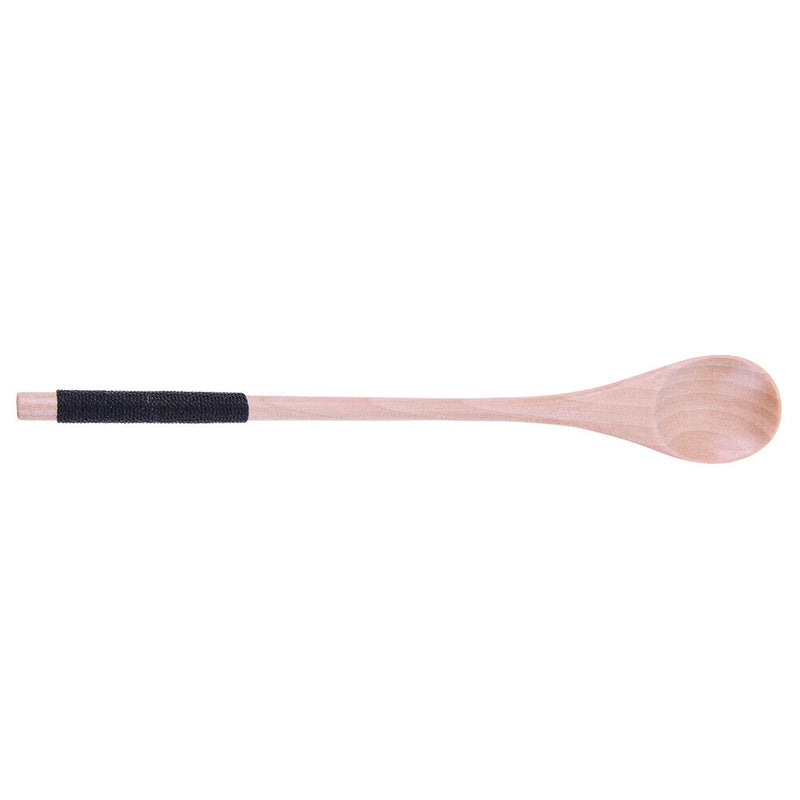 Long Handle Wooden Spoon Dessert Coffee Stirring Spoon(Khaki)(Black thread)