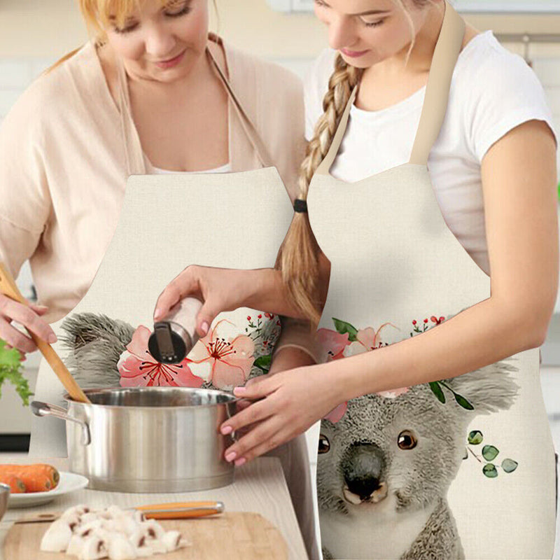 Koala Bear Print Apron Linen Waterproof Cooking Bibs Pinafore (82x68cm)