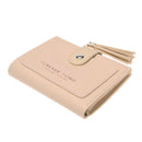 Folded Women Tassels PU Leather Handbag Girl Hasp Small Wallet Purse(Beige)