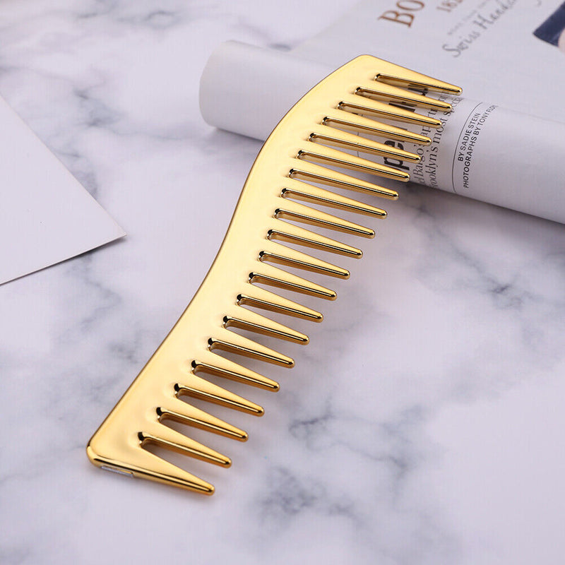 Electroplating Hairdressing Comb Hair Brush Large Wide Tooth Combs (Yellow)