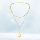 Layered Necklace with Moon Pendant Alloy Y-shaped Clavicle Chain Women Jewelry