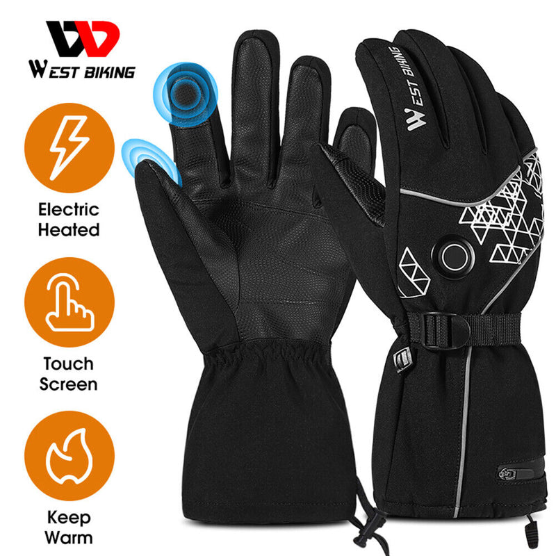WEST BIKING Winter Electric Heated Thermal Gloves USB Rechargeable Cycling Glove