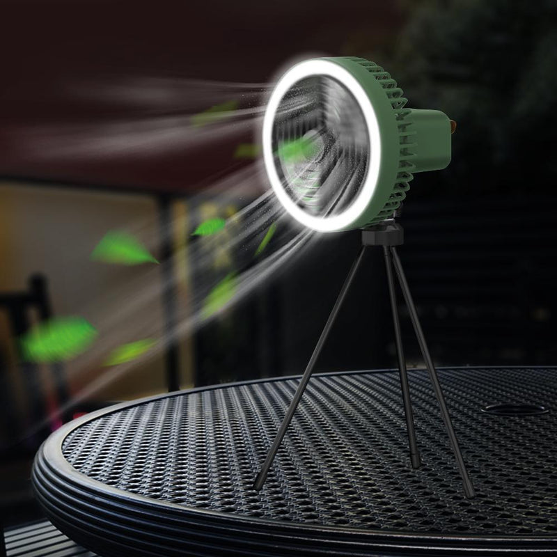 Multifunctional Mini Fan with LED Light Desktop Ceiling Fan (Green Tripod)