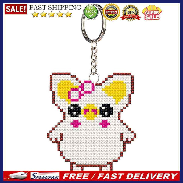 Artwork Stamped Needlework DIY Bead Cross Stitch Craft Keychain Cartoon Pig K