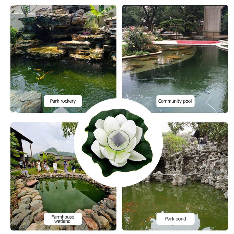 Lotus Solar Lights Flower Float Waterproof Outdoor Pond Pool Decor (White)