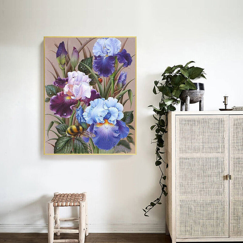 Iris Flowers Colouring Oil Canvas Picture DIY Hand Painted Paint By Numbers Kit