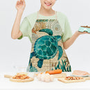 Kitchen Linen Apron Sea Turtle Print Home Restaurant Cooking Baking Bibs