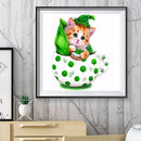 5D DIY Diamond Painting Kit Cat in Cup Part Special Shaped Drill Handicraft