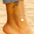 Layered Anklet - Double Ankle Chain Bracelet for Women Girls Heart Foot Jewelry