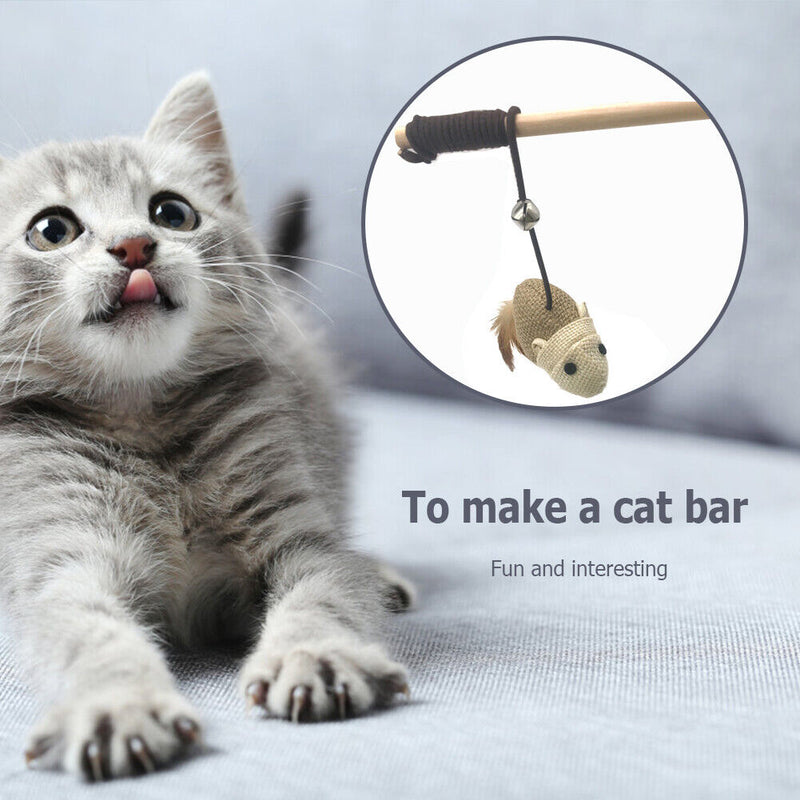Pet Cat Teaser Stick Toys Sisal Feather Wood Wall Catcher Rod Interactive Toys