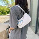 Retro Women Butterfly Chain Underarm Bag Casual PU Small Handbags (White)
