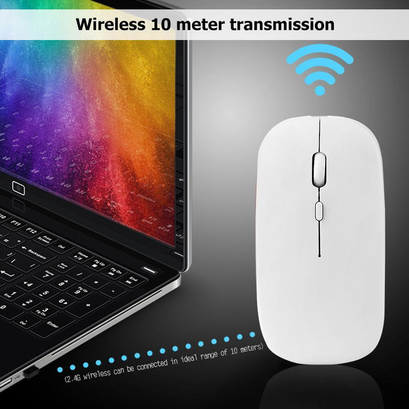W8 2.4G Wireless Thin Silent Mouse 1600DPI 4 Keys Optical Mice (White)