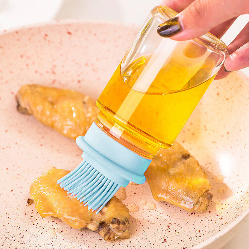 Portable Oil Bottle with Brush Barbecue Baking BBQ Liquid Gadgets (Blue)