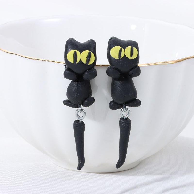 Ear Jewelry Cartoon Animal Stud Earrings Handmade Cat Earring Polymer Clay