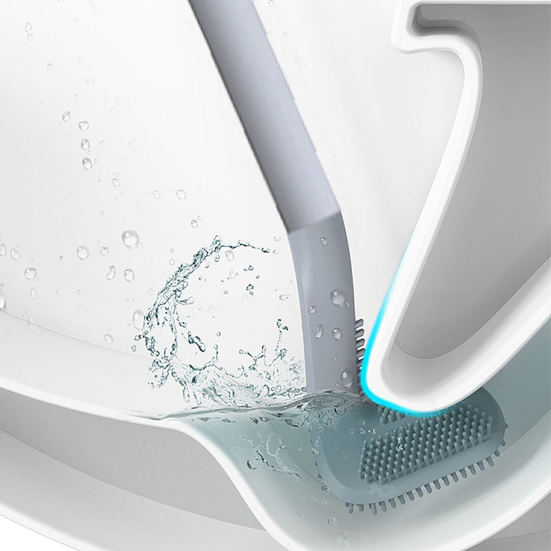 Toilet Brush Wall Mounted & Base 360 Silicone Deep Cleaning Brush (Gray) Newly