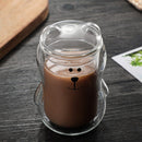 Creative Double Layer With Lid 300ml Coffee Mug Cute Bear Clear Glass Cup