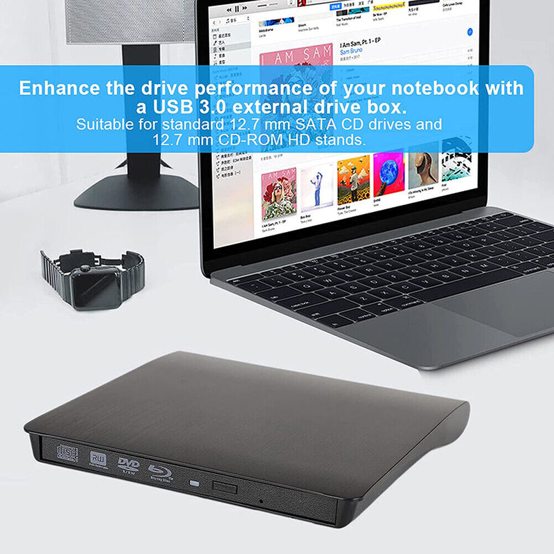 DVD CD-ROM RW Optical Drives USB 3.0 SATA External Enclosure for Laptop Computer