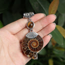Fossil Stone Pendant Tiger Eye Stone Beads Cabochon Conch Shell Stone Pendant