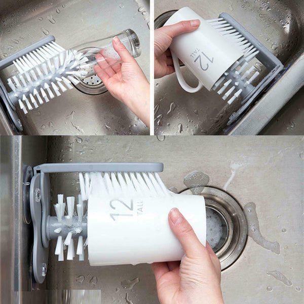 Rotating Brush Bottle Glass Scrubber Sink Suction Cup Tool Base Kitchen Cl hot.