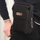 Men Canvas Mobile Phone Bags Double-layer Zipper Fanny Pack (Black)