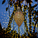 Metallic LED Solar Light Hollow Lantern Hanging Lamps Outdoor Garden Decoration