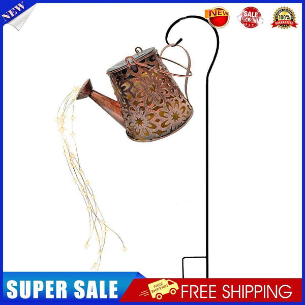 LED Solar Watering Can Lamp Garden Art Metal Iron Kettle Light (C Hook Up)