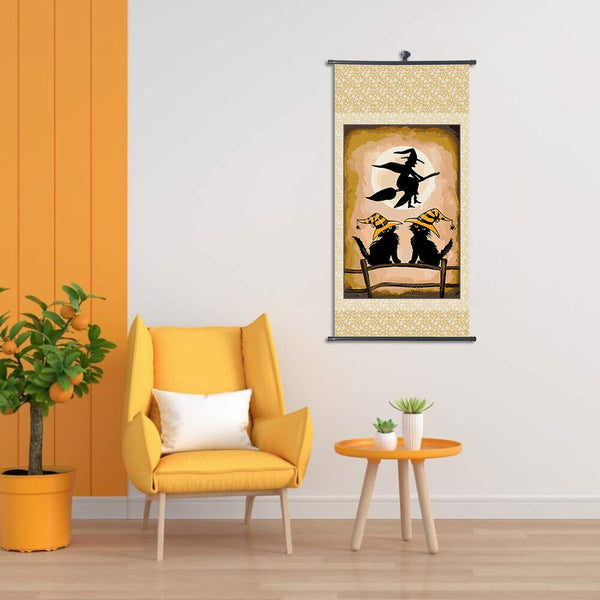 DIY Witch Hanging Frame Canvas Picture Scroll Poster Oil Painting for Bedroom