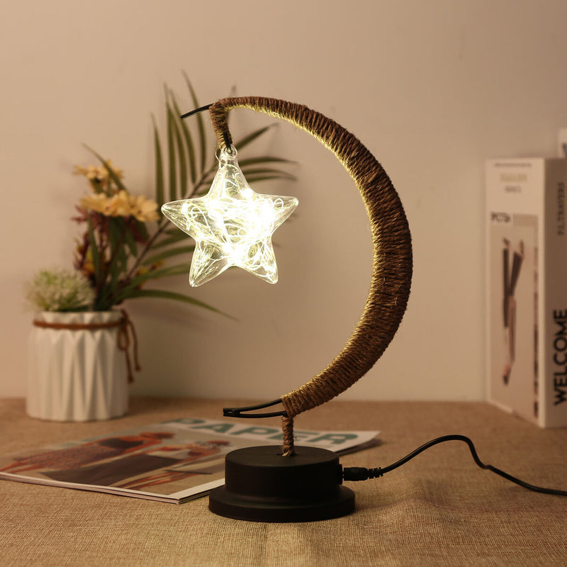 Table Desk Lamp Hemp Rope Star LED Night Light Decor (A Battery Powered) Newly