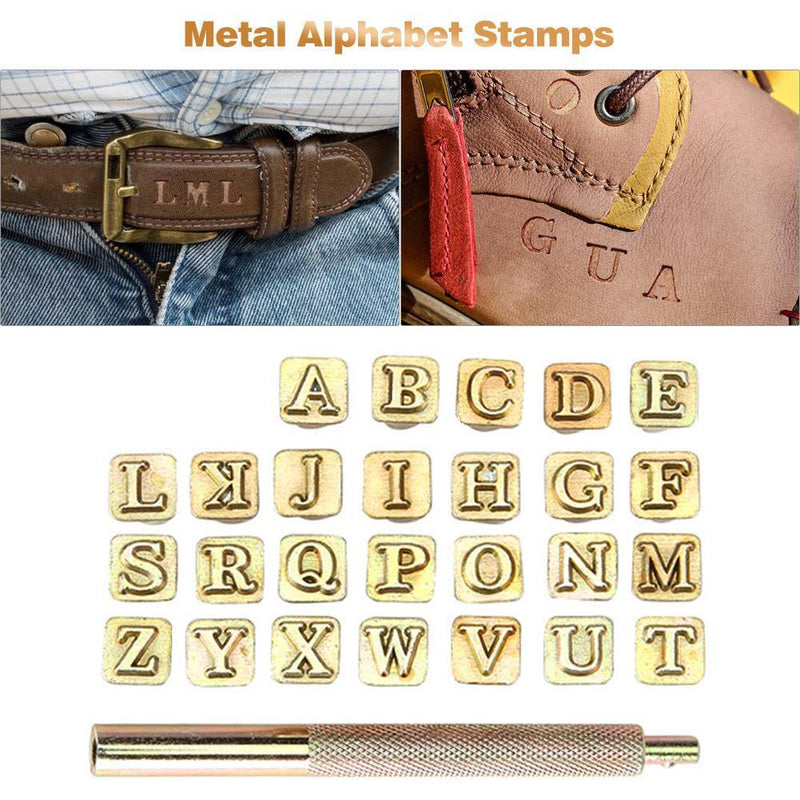 26pcs Wood Leather Punching Stamp Set Carbon Steel Metal Alphabet Stamps