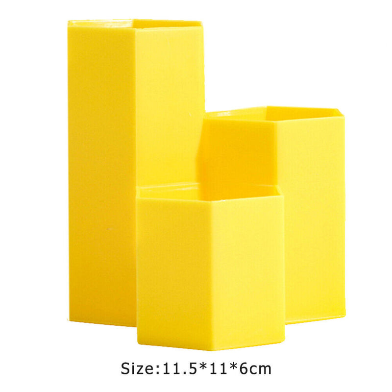 3 Lattices Makeup Brush Storage Box Cosmetics Pen Holder Organizer (Yellow)