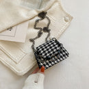 Houndstooth Plaid Print Shoulder Bag Women Woolen Crossbody Bags Chain Purse