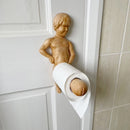Creative Toilet Paper Roll Holder Statue Funny Wood Boy Shape Tissue Towel Stand