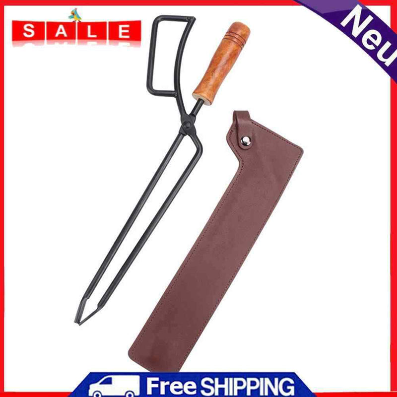 Charcoal Clamp Camping Bonfire Fireplace Fire Tongs with Leather Cover Barbecue