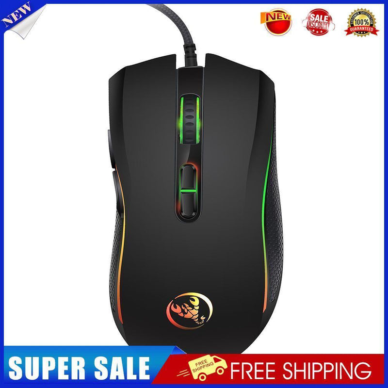 HXSJ A869 USB Wired Colorful Gaming Mouse 3200DPI 7Keys Optical Mice (Black