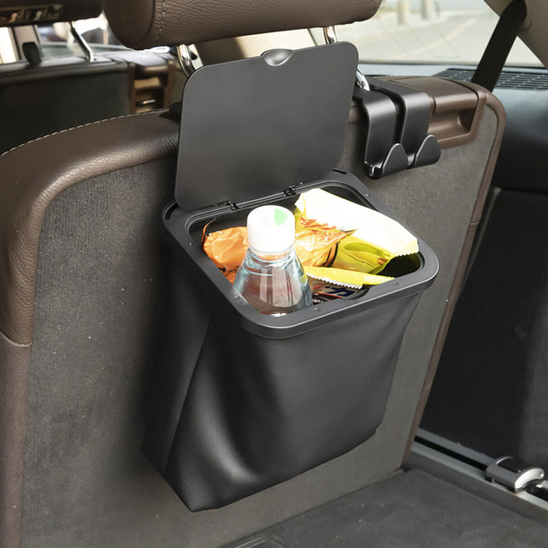 Leather Car Seat Trash Can with Lid Waterproof Storage/Waste Organizer Can