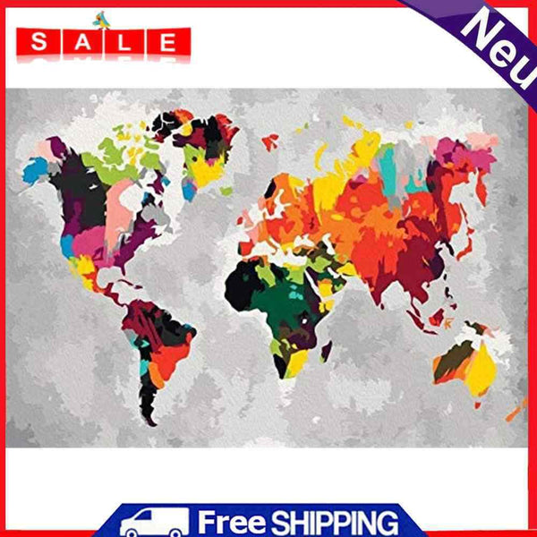 Painting By Numbers DIY World Map Room Wall Picture Hand Painted Handwork Craft