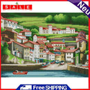 14CT Full Cross Stitch Seaside Town DIY Printed Wall Art Crafts Home Decorations