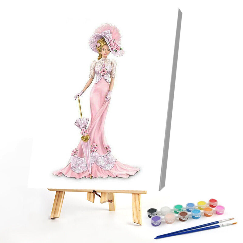 Lady in Pink Dress Oil Paint By Numbers DIY Frameless Drawing Picture Adults Kit