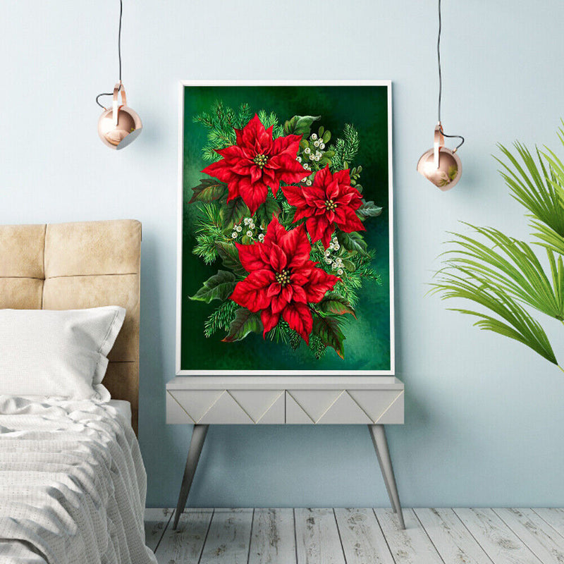 Diamond Painting Poinsettia Full Round Drill Picture of Rhinestone DIY Drawing