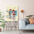 Full Embroidery 14CT Cross Stitch Seaside Boy and Girl Needlework Kit for DIY