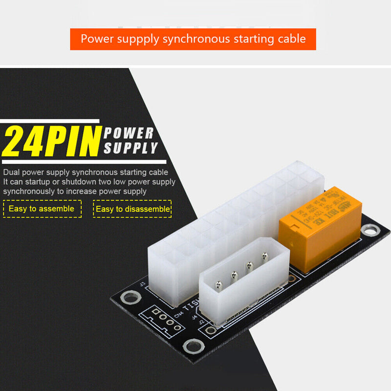 10pcs Add2psu ATX 24Pin to 4 Pin Dual PSU Power Supply Sync Adapter (Black)