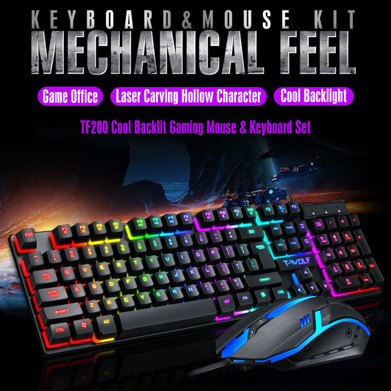 TF200 Rainbow RGB Back Light Keyboard Mouse Mice Wired Keyboard Mouse Combos Set