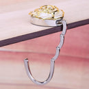 Portable Folding Table Bag Hook Hanger Holder Rose Rhinestone Decor(Ivory)