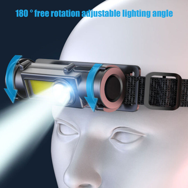 Built-in Battery USB DC Rechargeable Headlight Hiking Strong Headlamp w/ Magnetic