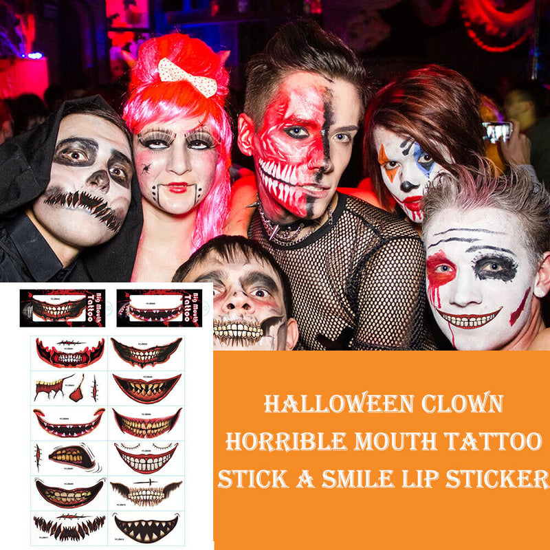 Halloween Clown Mouth Tattoos Removable 12 Piece for Costume Parties Role Plays