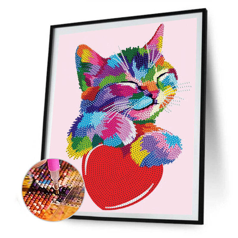 Partial Round Crystal Drill Colorful Cat Diamond Painting Draw Kit (KA302) Newly