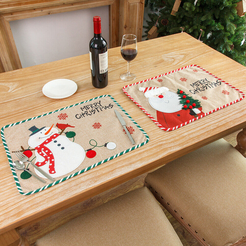 Christmas Placemat Tableware Cartoon Embroidery Pad Heat Insulation Meals Mats