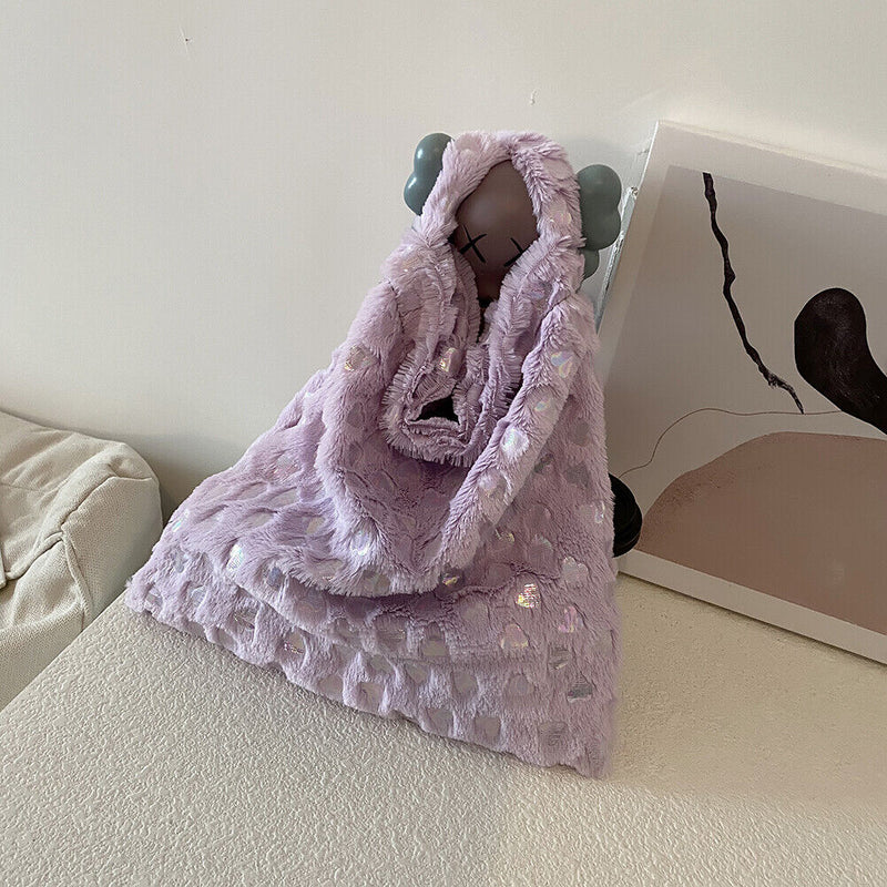 Women Simple Fashion Messenger Bag Soft Fur Solid Color Autumn Travel Handbag